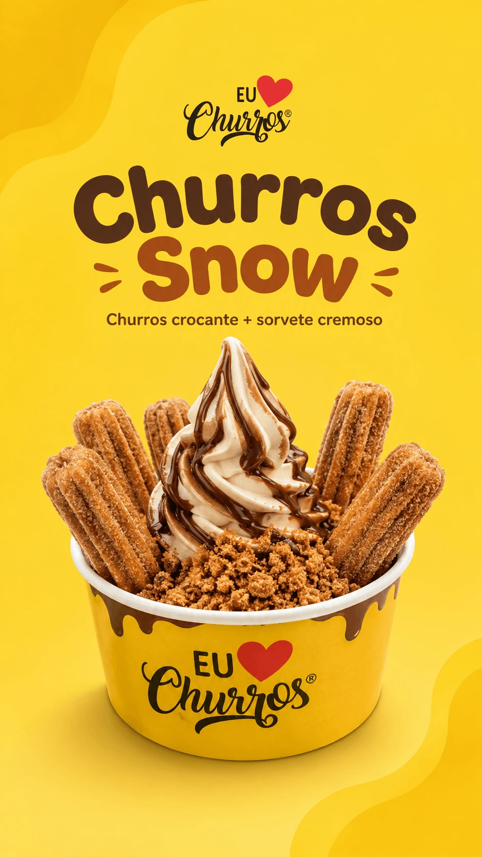 Peça de divulgação do Churros Snow da Eu Amo Churros
