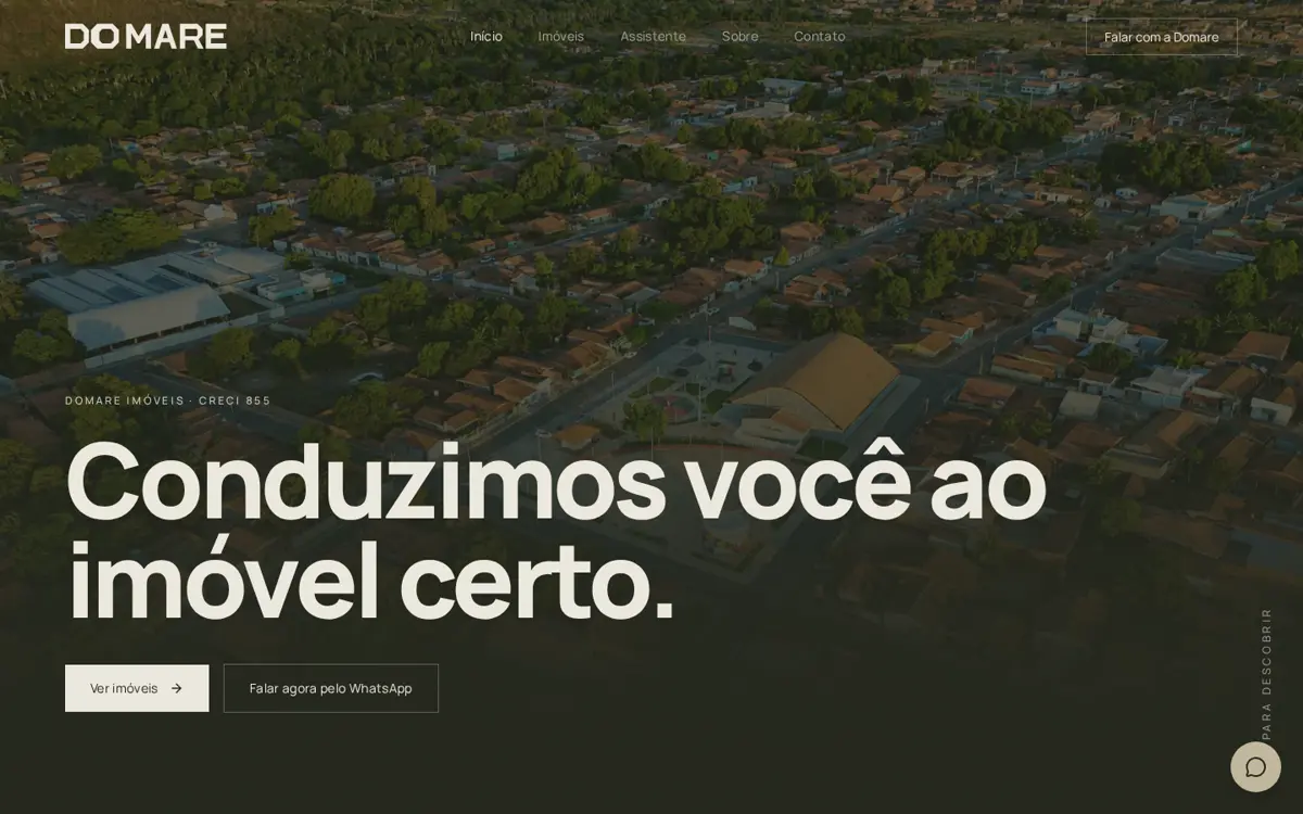 Captura de tela da página inicial do site Domare Imóveis