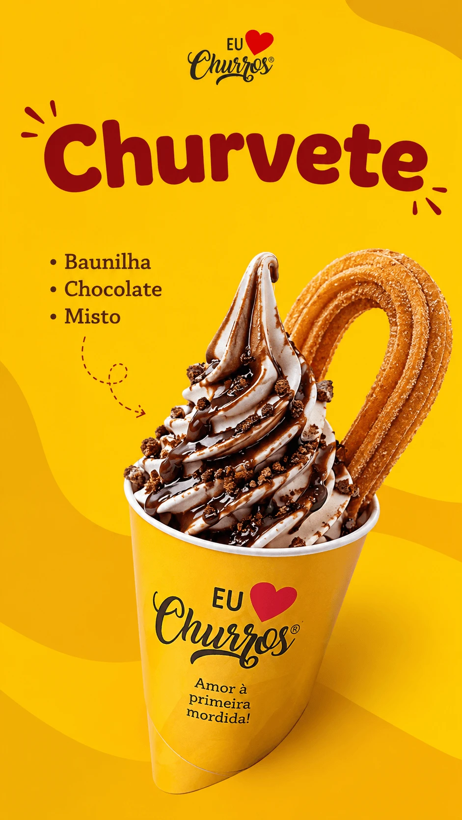 Peça de divulgação do Churvete nos sabores baunilha, chocolate e misto