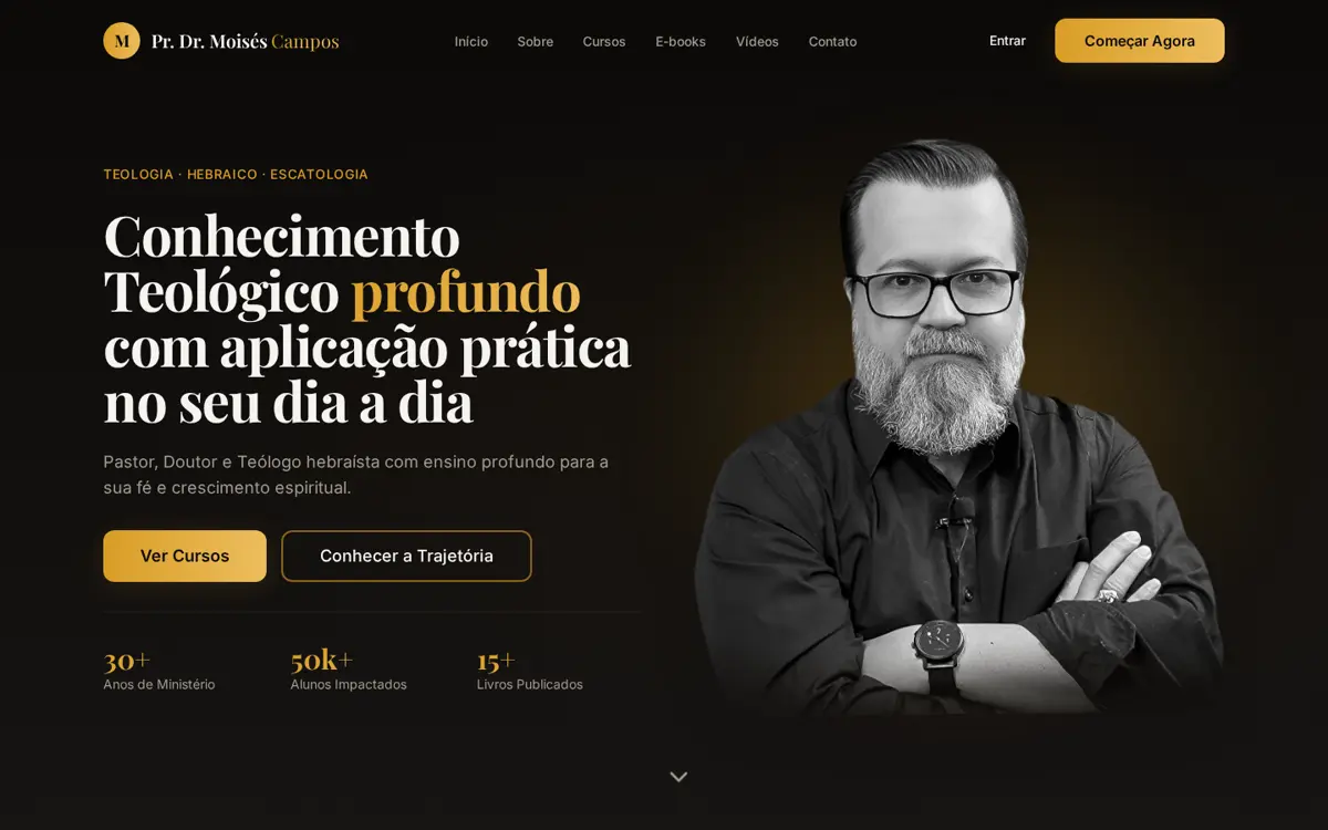 Captura de tela da página inicial do site Pastor Moisés Campos